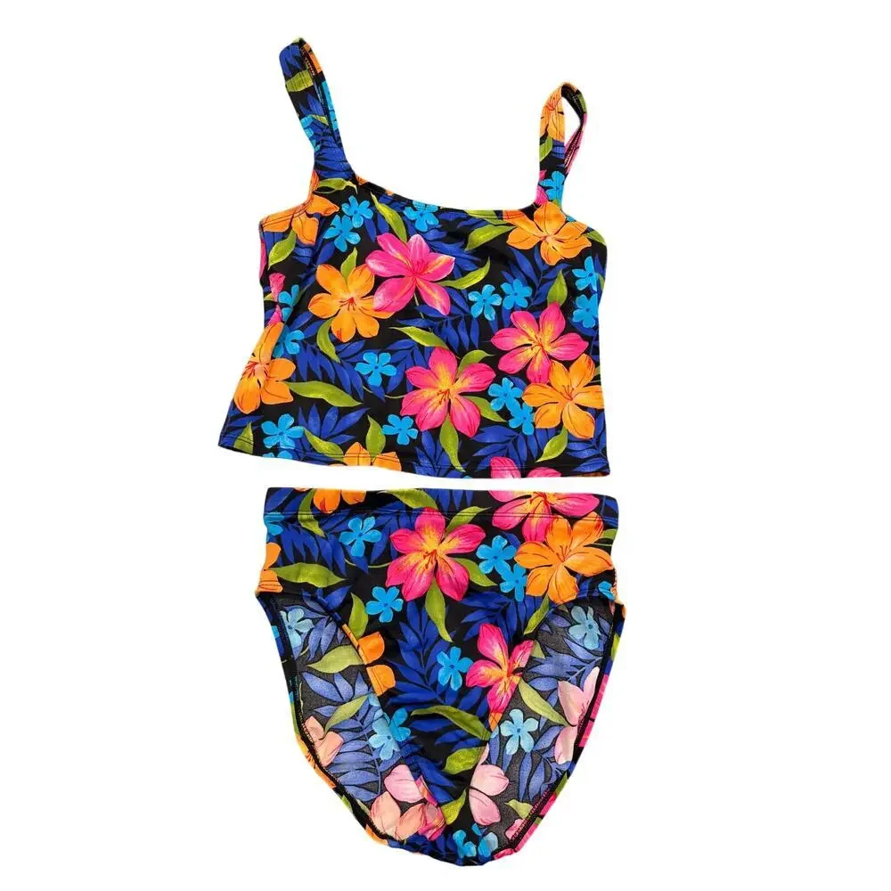 Vintage Tropical Floral Bikini Set – Hibiscus Print – Retro 90s/Y2K